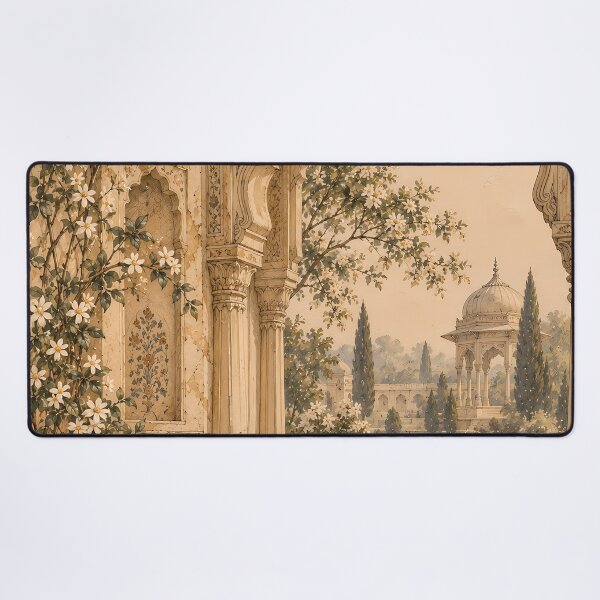 Item preview, Vintage Mughal Garden Arch Watercolour Beige Painting designed and sold by Jozefin's Studio.