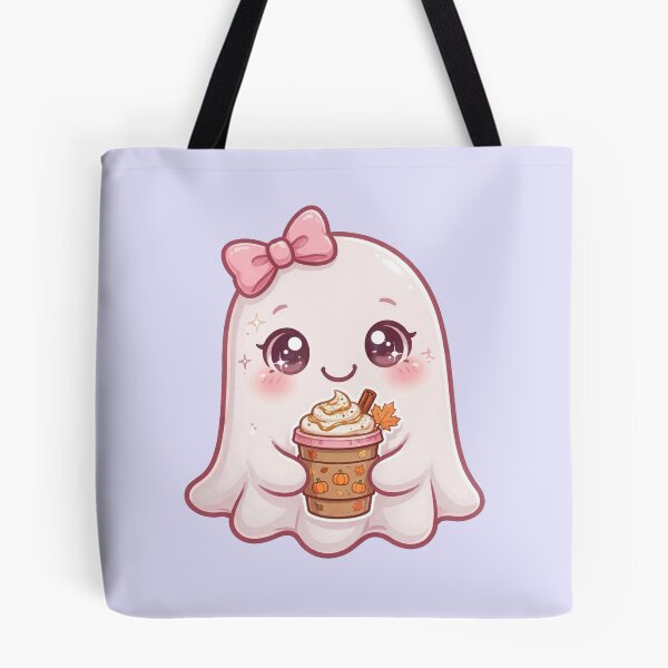 Item preview, Cute pink ghost with pumpkin spice latte designed and sold by priyankajustine.