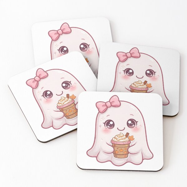 Item preview, Cute pink ghost with pumpkin spice latte designed and sold by priyankajustine.