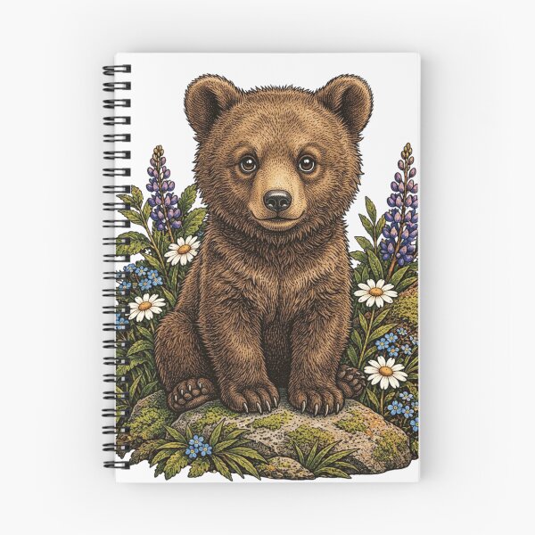 Item preview, Cute Bear Cub Wildflower Vintage Woodland Illustration designed and sold by lovepower.