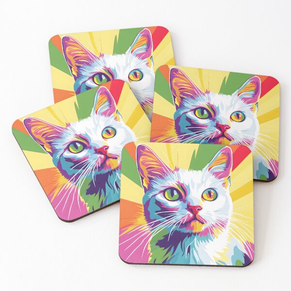Item preview, White Cat Pop Art Sunburst designed and sold by Purrista Studio.