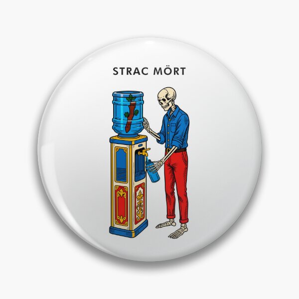 Item preview, Strac Mört – Dead Tired Skeleton at the Water Cooler (Romagnolo Dialect Burnout Humor) designed and sold by T'AL VU?.