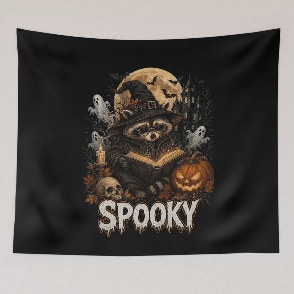 Item preview, Spooky Raccoon Witch Reading Magic Spell Book Halloween Vintage Pumpkin Graphic designed and sold by Fatherday.