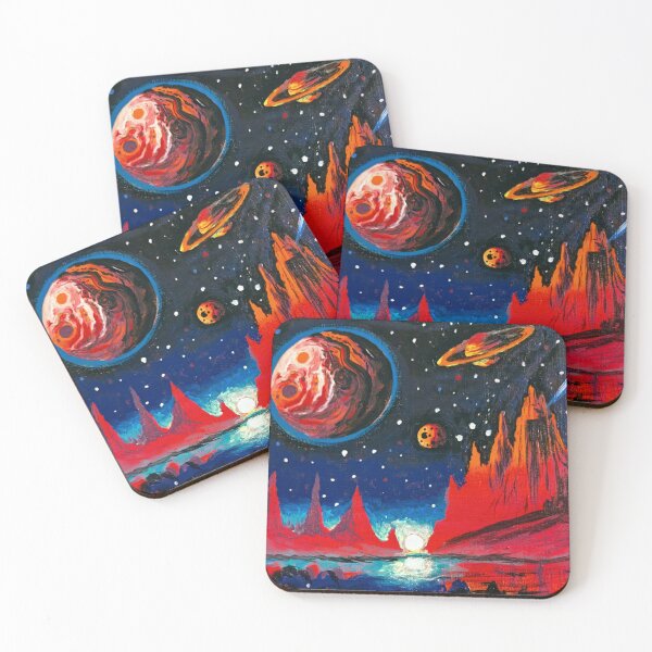 Item preview, Selune - Planet Landscape Painting - Red & Black designed and sold by DreamTrek.