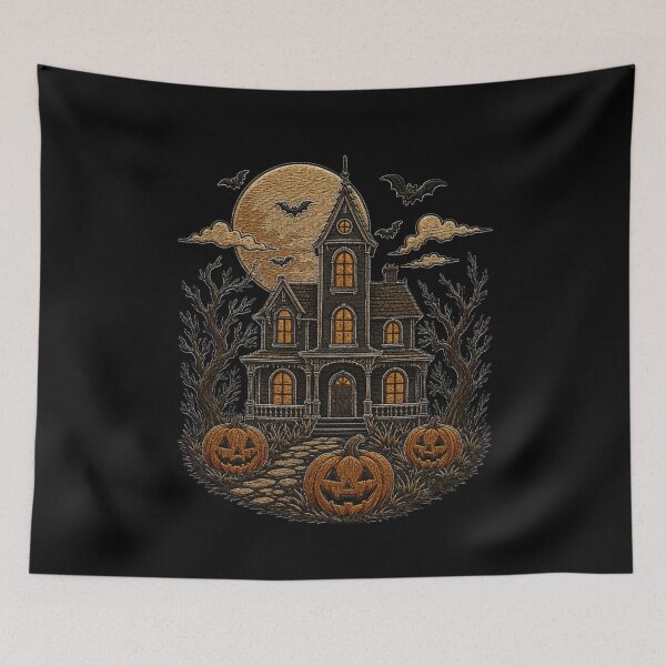 Item preview, Haunted House Pumpkins Under a Full Moon designed and sold by TadeoNivar.