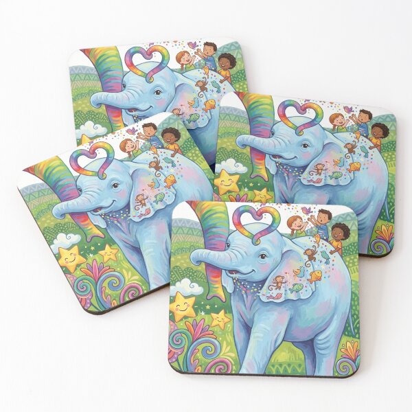 Item preview, Whimsical Blue Elephant Rainbow Heart Treehouse Adventure designed and sold by ChinzorigBAY.