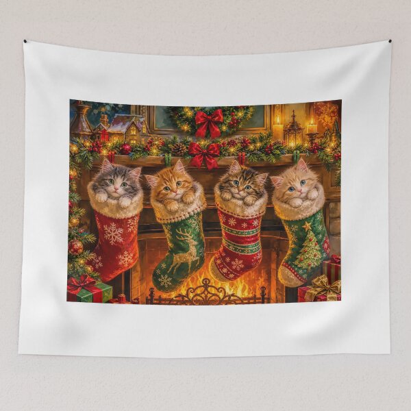 Item preview, Adorable Kittens Peeking from Christmas Stockings Cute Festive Cat Christmas Scene designed and sold by acceleratorhams.
