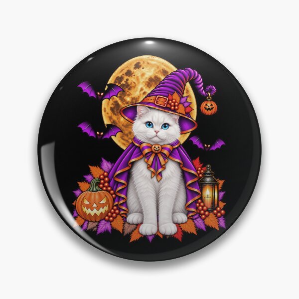 Item preview, White Cat Halloween Witch Costume & Spooky Pumpkin designed and sold by PixelsPaws.