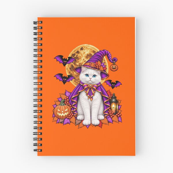 Item preview, White Cat Halloween Witch Costume & Spooky Pumpkin designed and sold by PixelsPaws.