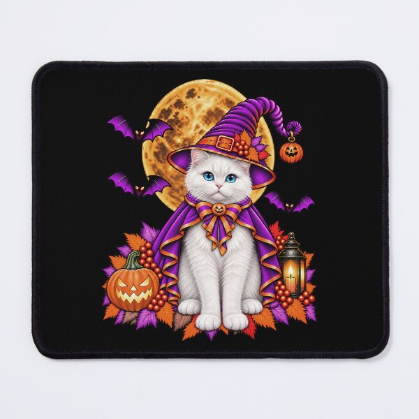 Item preview, White Cat Halloween Witch Costume & Spooky Pumpkin designed and sold by PixelsPaws.