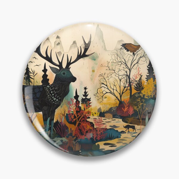 Item preview, Enchanted Folk Forest Stag - Mystical Woodland Landscape Art designed and sold by loirestore.