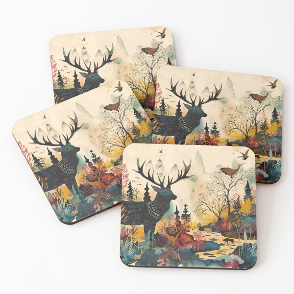 Item preview, Enchanted Folk Forest Stag - Mystical Woodland Landscape Art designed and sold by loirestore.
