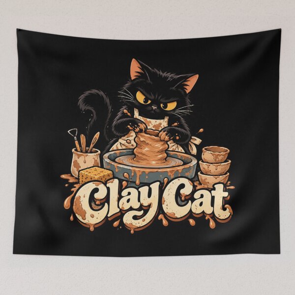 Item preview, Clay Cat - Black Cat Throwing Pottery on a Wheel designed and sold by sekrecja.