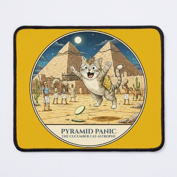 Item preview, Pyramid Panic Cucumber Cat - Egyptian History Humor Art designed and sold by codex antique.