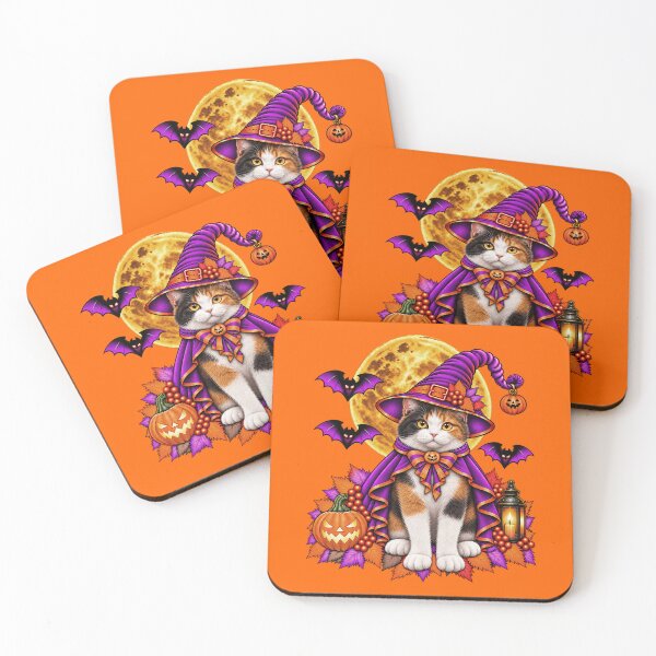Item preview, Calico Cat Halloween Witch Costume & Spooky Pumpkin designed and sold by PixelsPaws.
