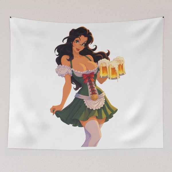 Item preview, Vintage Beer Girl Pin Up – Retro Bavarian Oktoberfest Anime designed and sold by  Hollow Moon Studios..