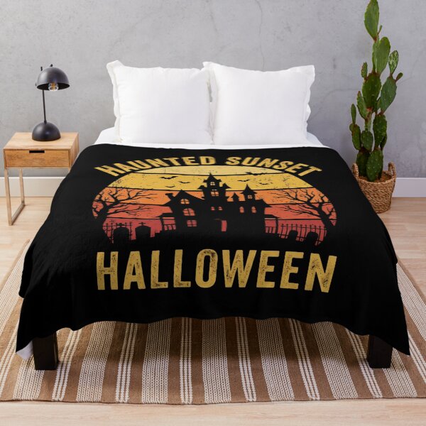 Item preview, Haunted Sunset Retro Halloween House and Bats designed and sold by TadeoNivar.