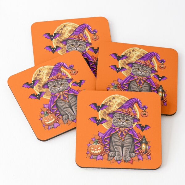 Item preview, Scottish Fold Cat Halloween Witch Costume & Spooky Pumpkin designed and sold by PixelsPaws.
