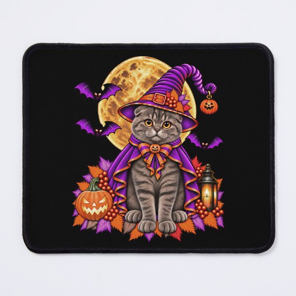 Item preview, Scottish Fold Cat Halloween Witch Costume & Spooky Pumpkin designed and sold by PixelsPaws.