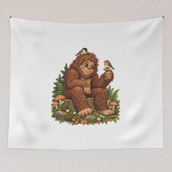 Item preview, Gentle Bigfoot and Forest Songbirds Illustration designed and sold by ZayCreates.