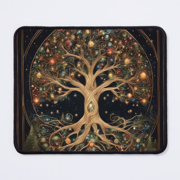 Item preview, Vintage Celestial Christmas Tree of Life Card Art designed and sold by pinkal.
