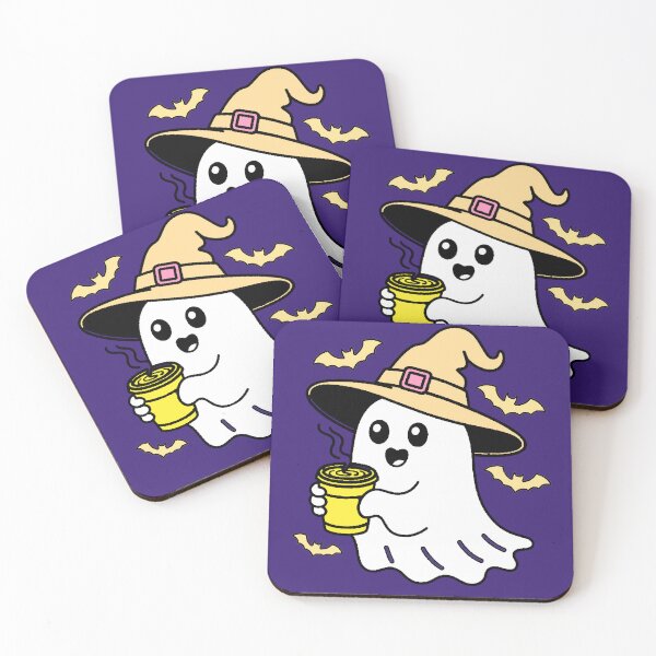 Item preview, Ghost Witch with Coffee Halloween Kawaii with Bats designed and sold by AstronautMerch.