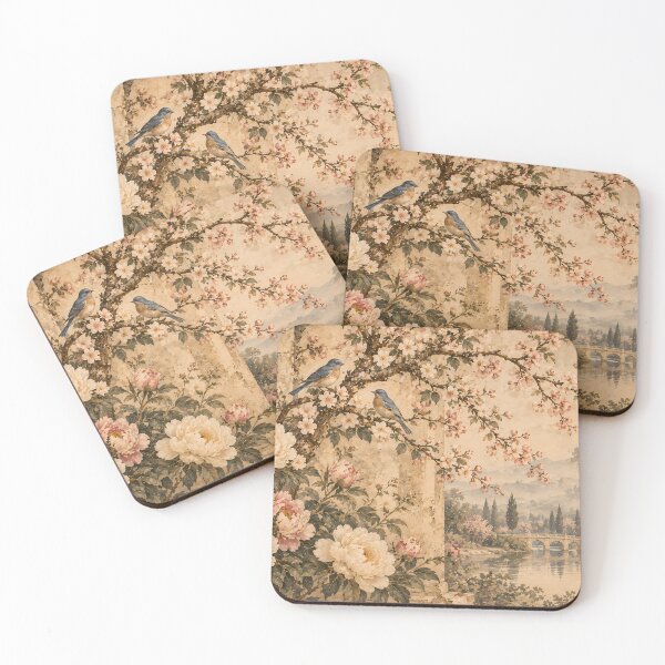Item preview, Vintage Botanical Peonies and Bluebirds Watercolour Garden designed and sold by Jozefin's Studio.