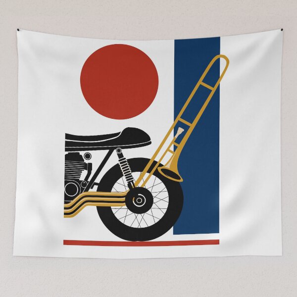 Item preview, Bauhaus Motorcycle & Trombone Art | Minimalist Jazz Garage Print | Mid-Century Modern Print designed and sold by Studio pod Burom.