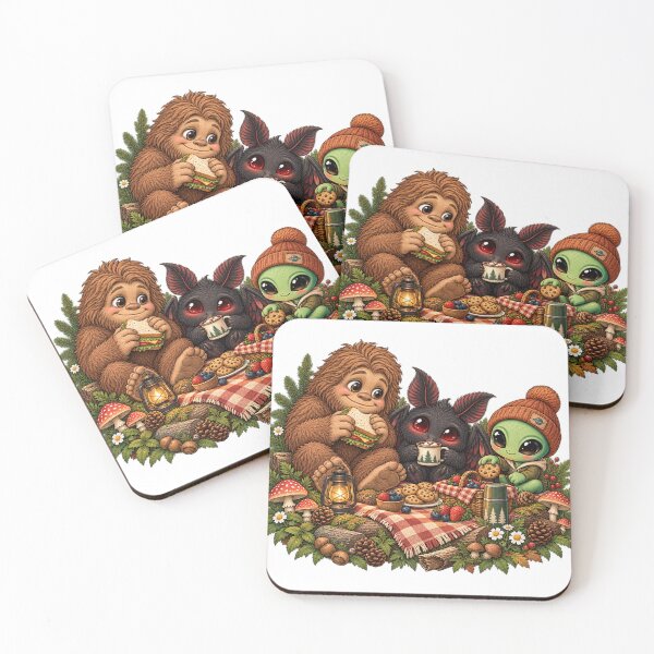 Item preview, Cute Cryptid Forest Feast: Bigfoot, Mothman & Little Alien designed and sold by ZayCreates.
