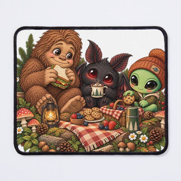 Item preview, Cute Cryptid Forest Feast: Bigfoot, Mothman & Little Alien designed and sold by ZayCreates.