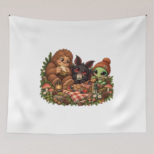 Item preview, Cute Cryptid Forest Feast: Bigfoot, Mothman & Little Alien designed and sold by ZayCreates.