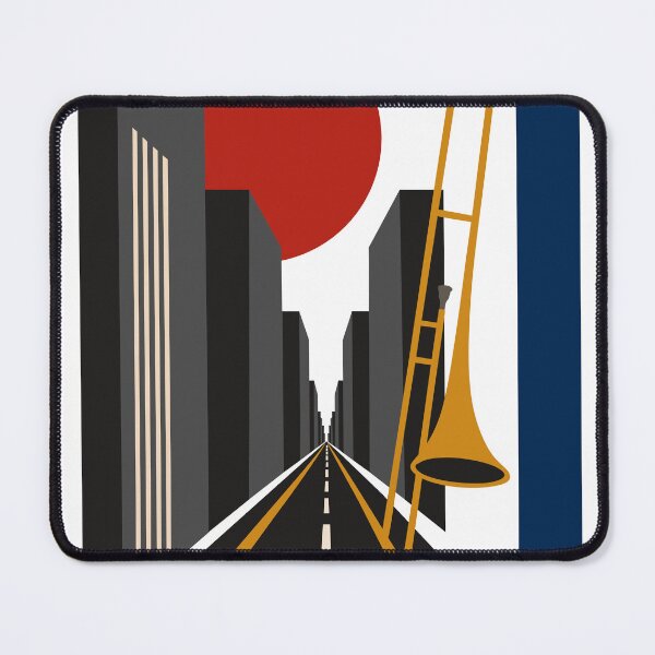 Item preview, Bauhaus City & Trombone Art | Minimalist Urban Jazz Print | Mid-Century Modern Print designed and sold by Studio pod Burom.