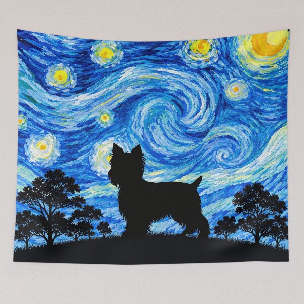 Item preview, Funny Yorkshire Dog Starry Night Painting Moon Star Mom Dad Kids designed and sold by FurryHavenPH.