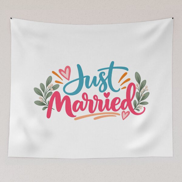 Item preview, Cute Just Married Floral Wedding Typography Design designed and sold by Nicha Studio.