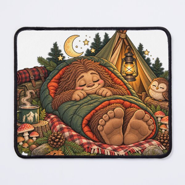 Item preview, Cozy Campout Bigfoot – Cute Sleeping Sasquatch Illustration designed and sold by ZayCreates.