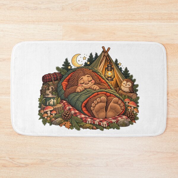 Item preview, Cozy Campout Bigfoot – Cute Sleeping Sasquatch Illustration designed and sold by ZayCreates.