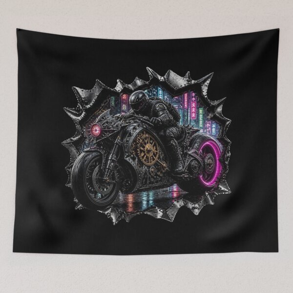 Item preview, Cyberpunk Steampunk Motorcycle Torn Metal Graphic designed and sold by LazyDayzCo.