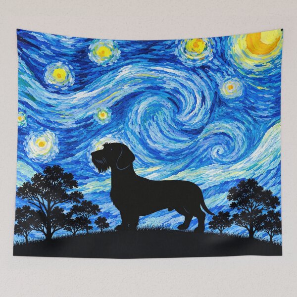 Item preview, Funny Wild-Boar Dachshund Dog Starry Night Painting Moon Star Mom Dad Kids designed and sold by FurryHavenPH.