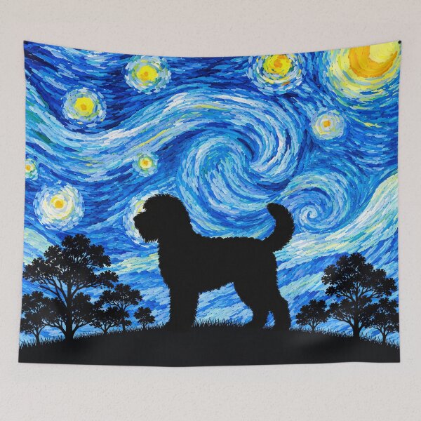 Item preview, Funny Whoodle Dog Starry Night Painting Moon Star Mom Dad Kids designed and sold by FurryHavenPH.