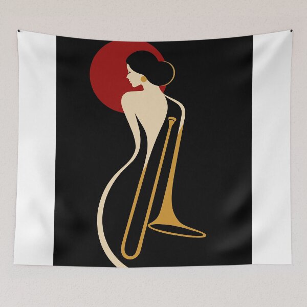 Item preview, Art Deco Trombone Lady – Minimalist Jazz Music Illustration designed and sold by Studio pod Burom.