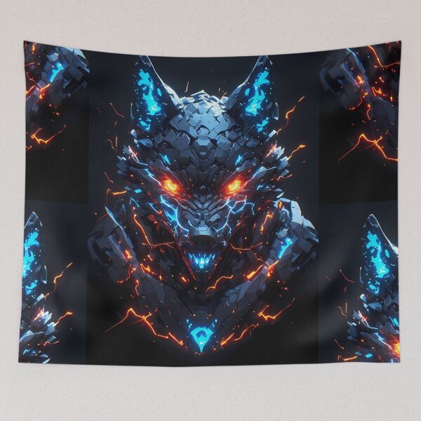 Item preview, Cyber Wolf – Blue Orange Techno Beast Dark Fantasy Art designed and sold by FusionCipher.