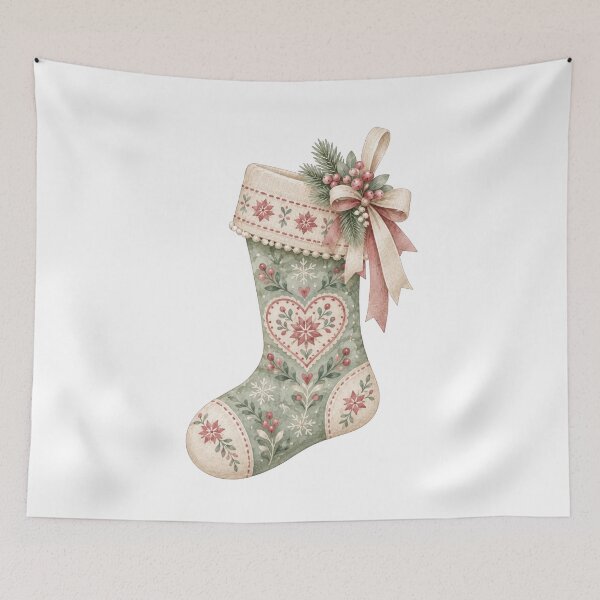 Item preview, Cozy Nordic Christmas Stocking Watercolor Vintage Holiday designed and sold by Jonaree Art Design.