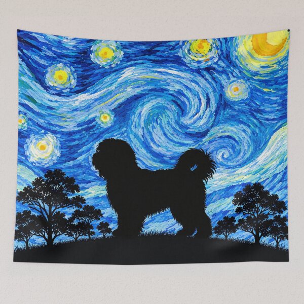 Item preview, Funny Tibetan Terrier Dog Starry Night Painting Moon Star Mom Dad Kids designed and sold by FurryHavenPH.