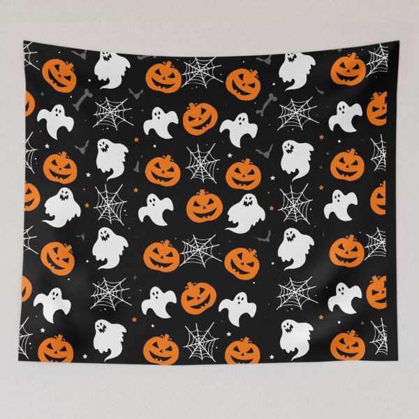 Item preview, Seamless Halloween Pattern with Spooky Pumpkins and Ghosts designed and sold by interdesigner.