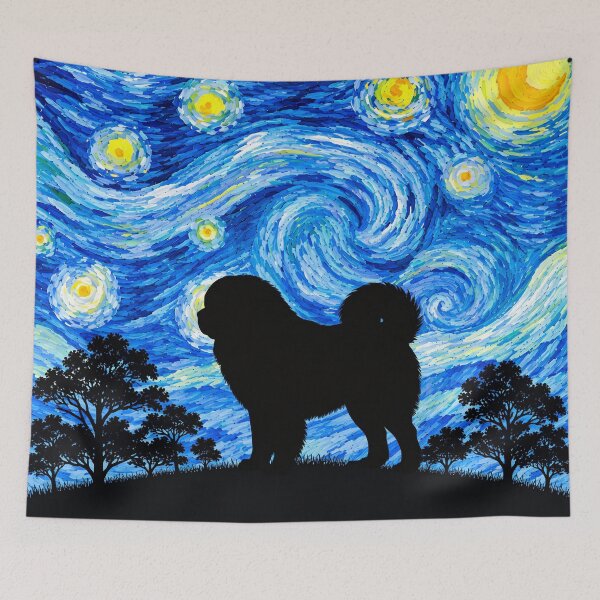 Item preview, Funny Tibetan Mastiff Dog Starry Night Painting Moon Star Mom Dad Kids designed and sold by FurryHavenPH.