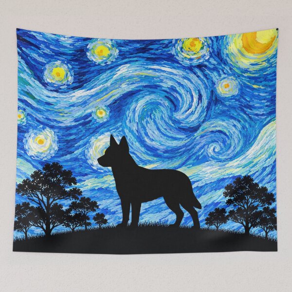 Item preview, Funny Texas Heeler Dog Starry Night Painting Moon Star Mom Dad Kids designed and sold by FurryHavenPH.