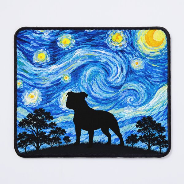 Item preview, Funny Staffordshire Bull Terrier Dog Starry Night Painting Moon Star Mom Dad Kids designed and sold by FurryHavenPH.