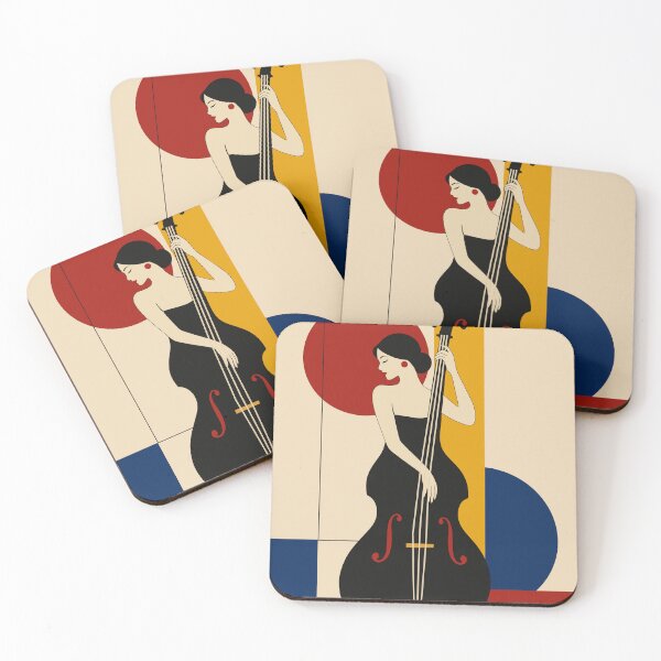 Item preview, Woman Double Bass Art Print, Female Bassist Print, Bauhaus Music Art, Jazz Musician Decor, Double Bass Player Gift, Mid Century Modern Print designed and sold by Studio pod Burom.