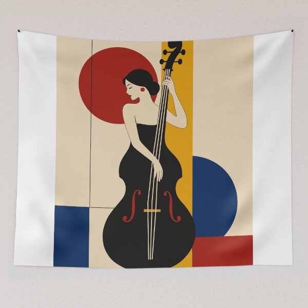 Item preview, Woman Double Bass Art Print, Female Bassist Print, Bauhaus Music Art, Jazz Musician Decor, Double Bass Player Gift, Mid Century Modern Print designed and sold by Studio pod Burom.