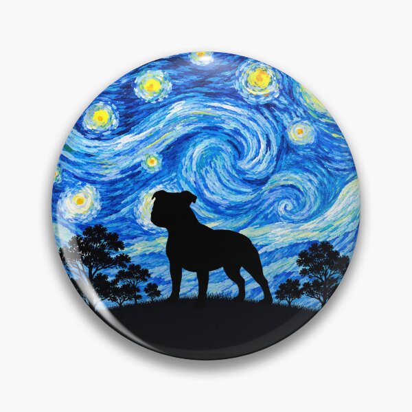 Item preview, Funny Staffordshire Bull Terrier Dog Starry Night Painting Moon Star Mom Dad Kids designed and sold by FurryHavenPH.
